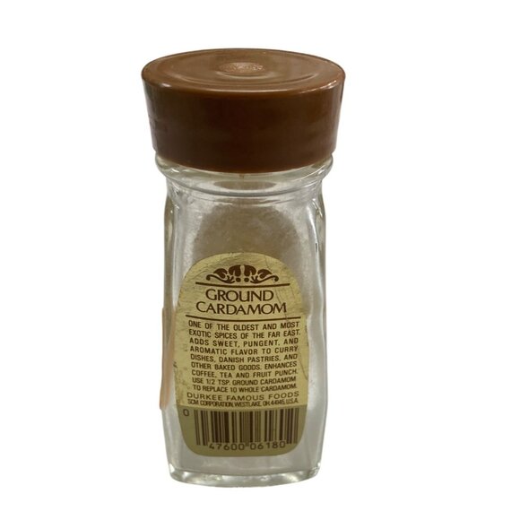 Glass Spice Jar Durkee Ground Cardamom 1.34 Oz Brown Lid - Picture 2 of 5